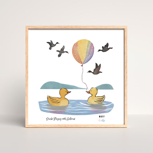 Animals With Balloons Art Print Tasarım Çocuk Odası Posteri