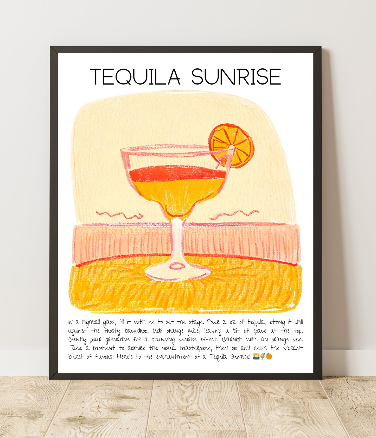 Art Print Tasarım Koktey Poster Tequila Sunrise Bar Dekor