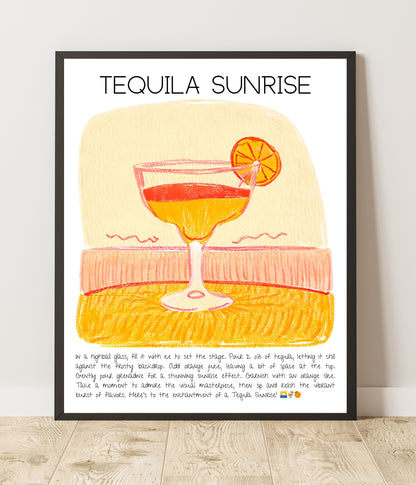 Art Print Design Drink Poster Tequila Sunrise Bar Decor