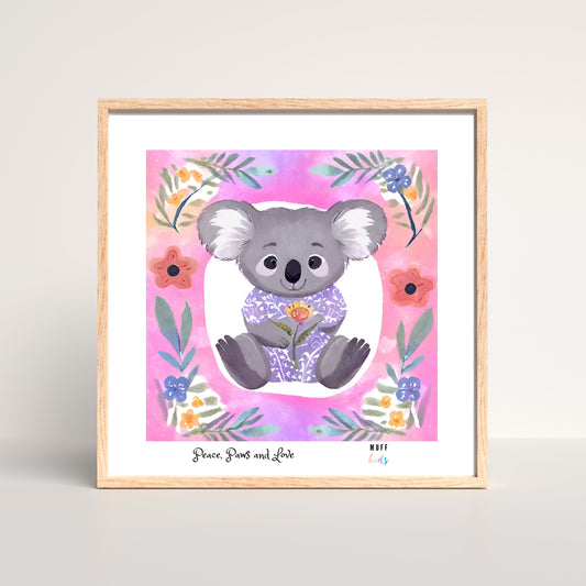 Peace, Paws and Love Koala No:3 Art Print Tasarım Çocuk Odası Posteri