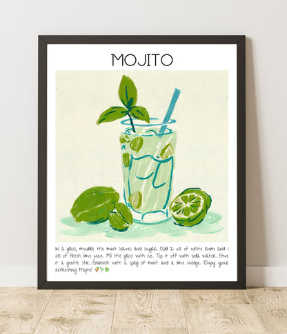 Cocktail Art Print Design Poster Mojito Bar Decor