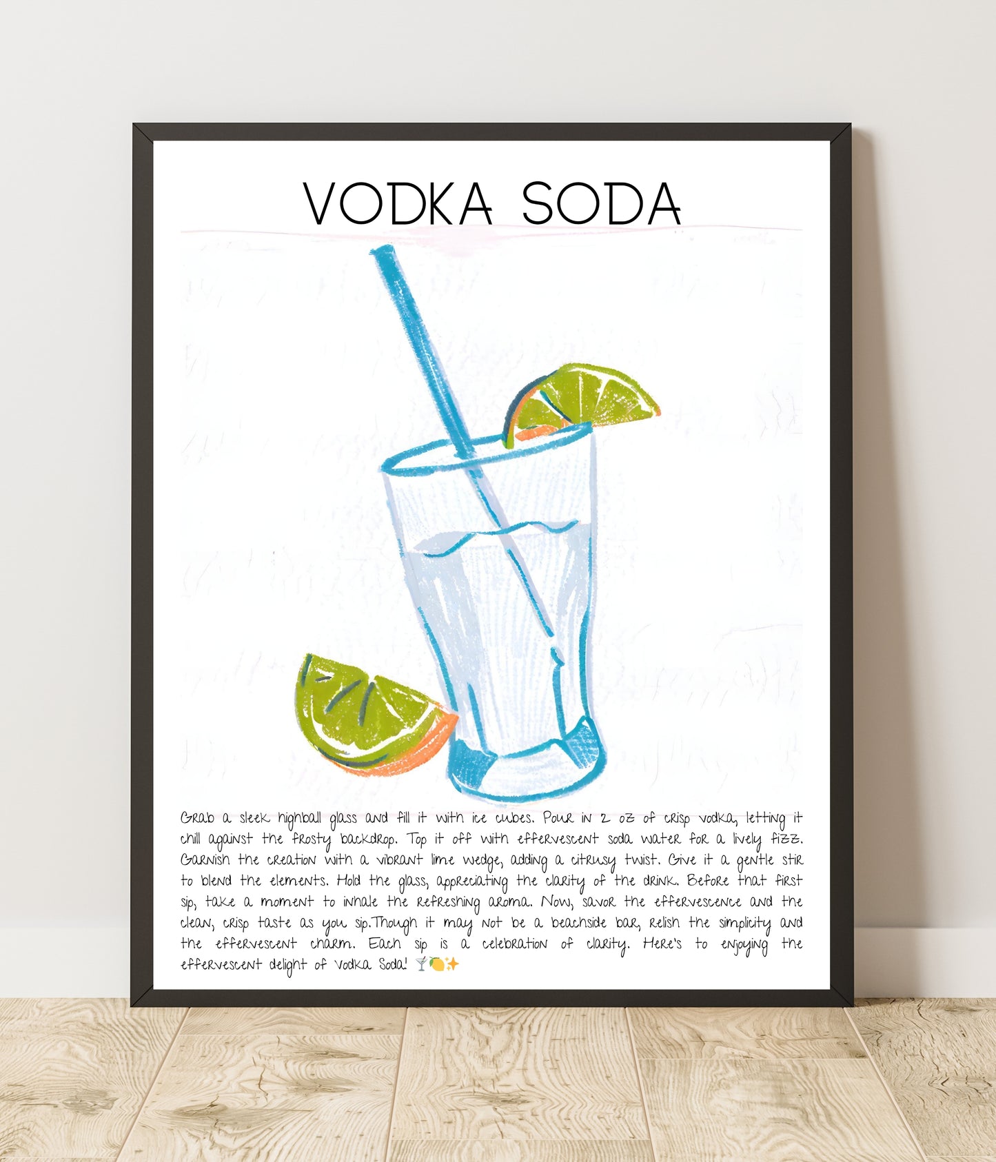 Cocktail Art Print Design Poster Vodka Soda Bar Decor