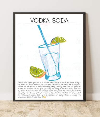 Cocktail Art Print Design Poster Vodka Soda Bar Decor