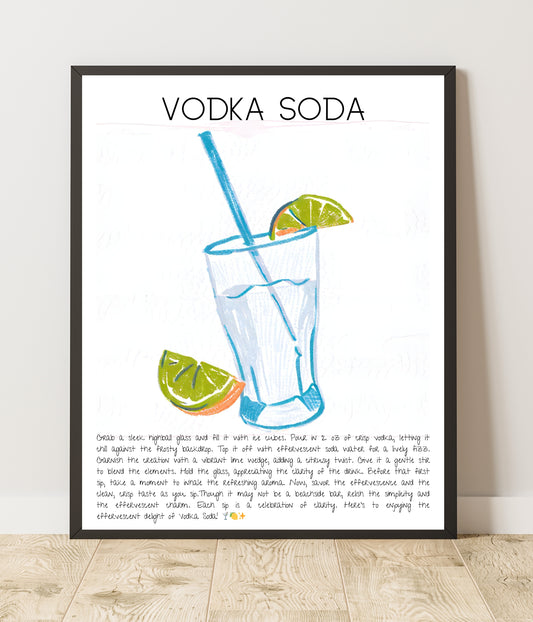 Cocktail Art Print Design Poster Vodka Soda Bar Decor