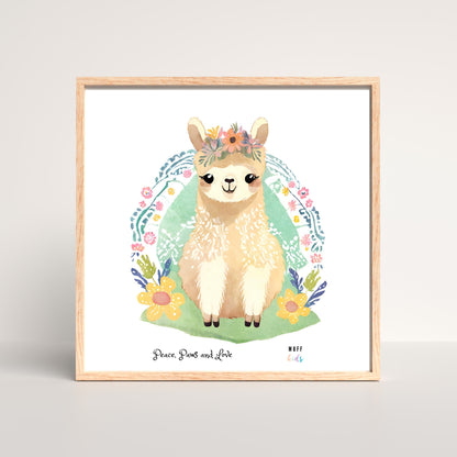 Peace, Paws and Love Llama No:4 Art Print Poster For Kids