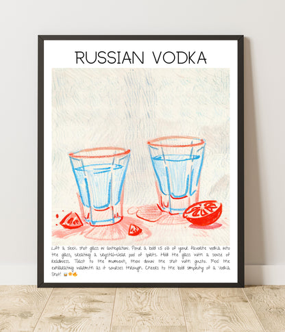 Art Print Design Drink Poster Russian Vodka Bar Decor