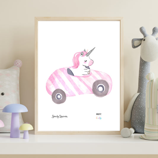 Speedy Unicorns Art Print Tasarım Çocuk Odası Posteri