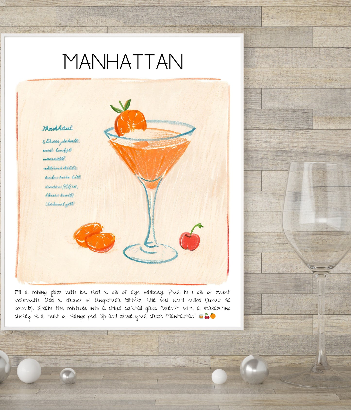 Art Print Tasarım Kokteyl PosterManhattan Bar Dekor