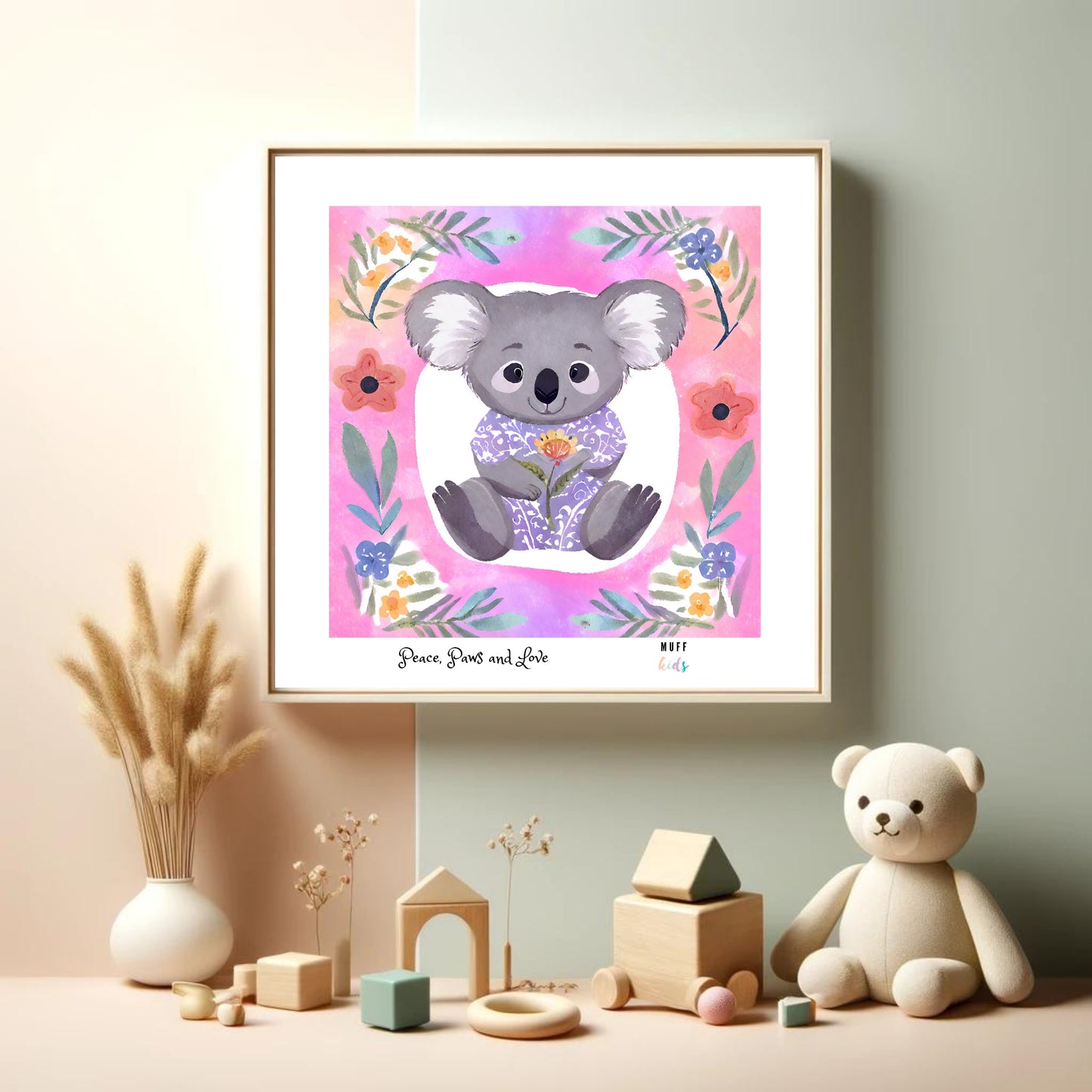 Peace, Paws and Love Koala No:3 Art Print Poster For Kids