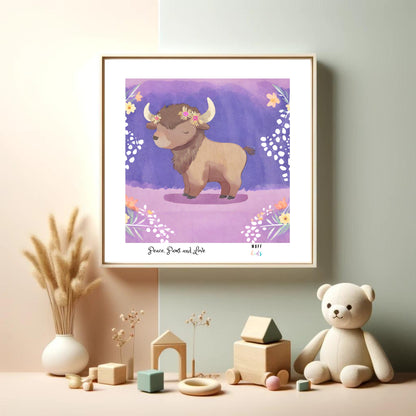 Peace, Paws and Love Bison No:1 Art Print Poster For Kids