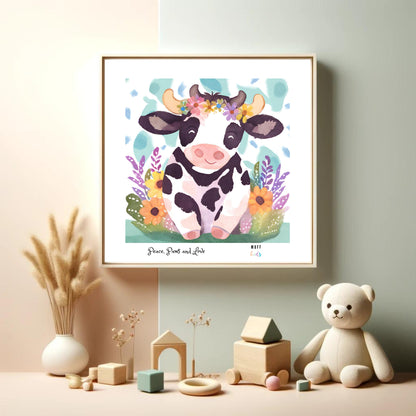 Peace, Paws and Love Cow No:1 Art Print Poster For Kids