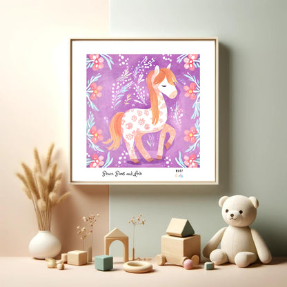 Peace, Paws and Love Horse No:1 Art Print Poster For Kids