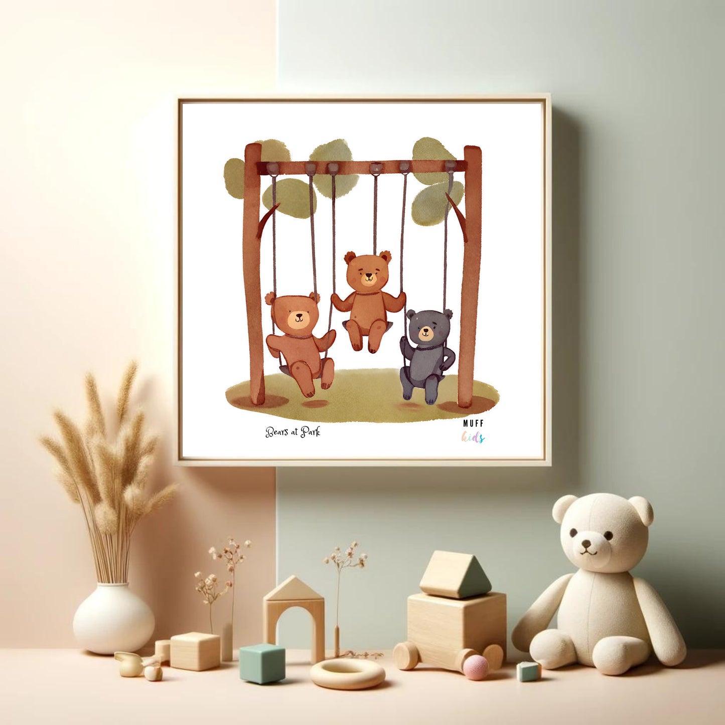 Kids Art Print Design Bear At Park Poster For Kids