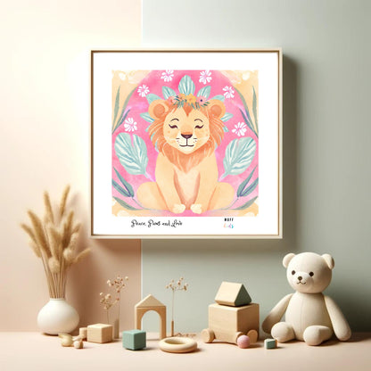 Peace, Paws and Love Lion No:2 Art Print Poster For Kids