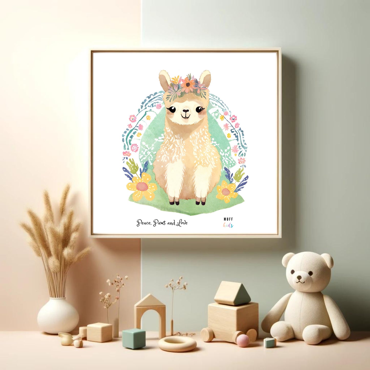 Peace, Paws and Love Llama No:4 Art Print Tasarım Çocuk Odası Posteri