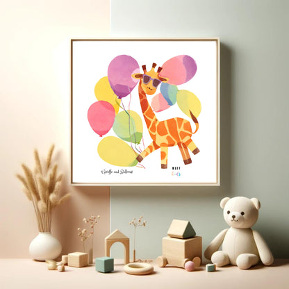 Animals With Balloons Art Print Tasarım Çocuk Odası Posteri