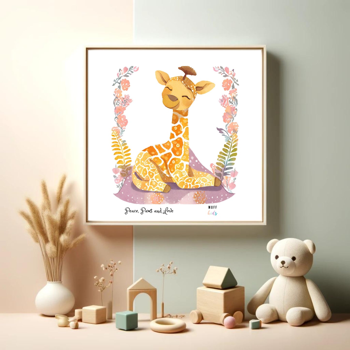 Peace, Paws and Love Giraffe No:1 Art Print Poster For Kids