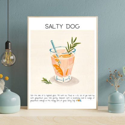 Cocktail Art Print Design Poster Salty Dog Bar Decor