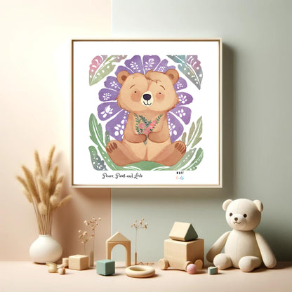 Peace, Paws and Love Bear No:1 Art Print Poster For Kids