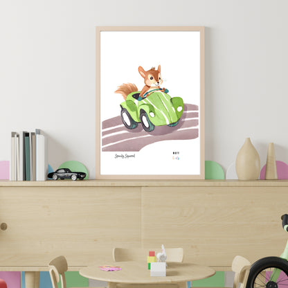 Speedy Squirrels Art Print Tasarım Çocuk Odası Posteri