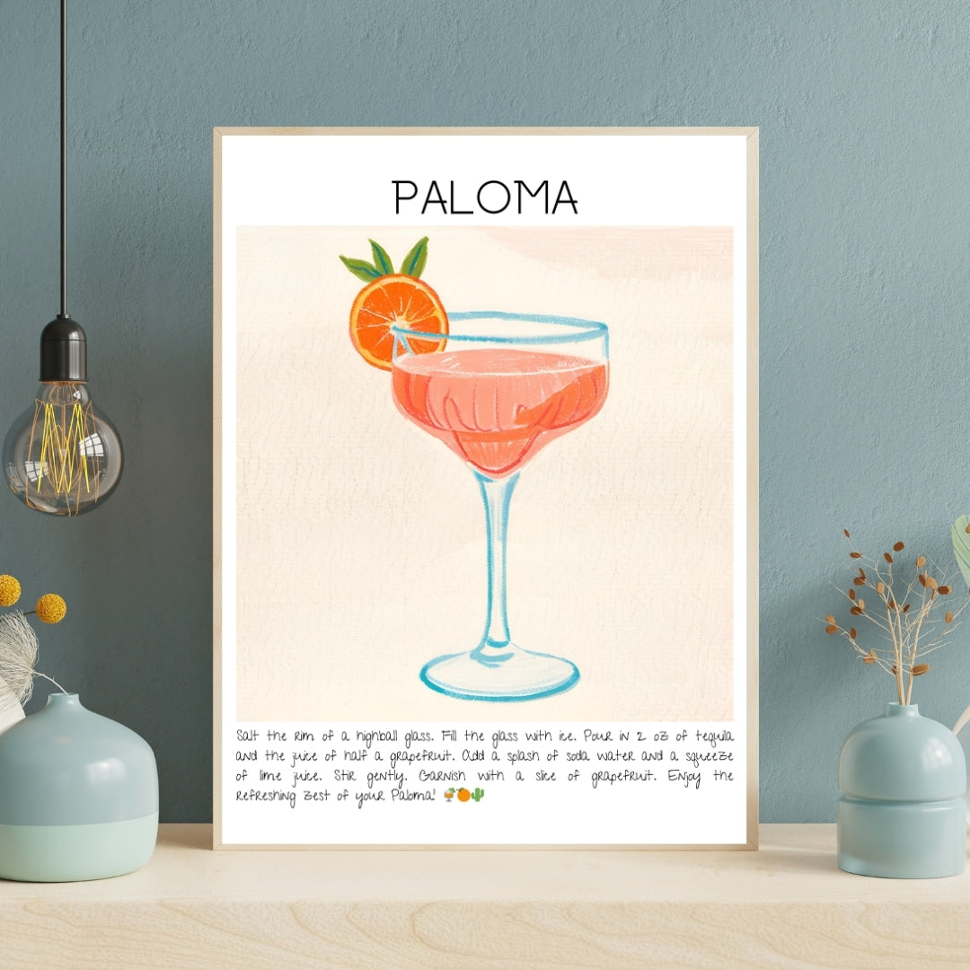 Cocktail Art Print Design Poster Paloma Bar Decor