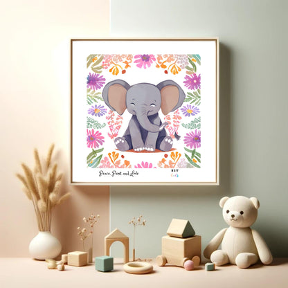 Peace, Paws and Love Elephant No:2 Art Print Poster For Kids