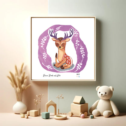 Peace, Paws and Love Deer No:1 Art Print Poster For Kids