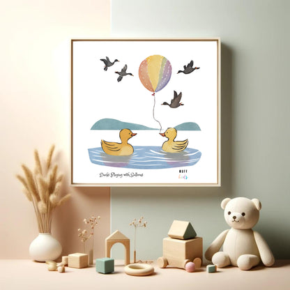 Animals With Balloons Art Print Tasarım Çocuk Odası Posteri