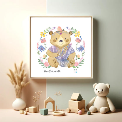 Peace, Paws and Love Bear No:3 Art Print Poster For Kids