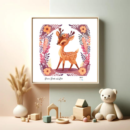 Peace, Paws and Love Deer No:3 Art Print Poster For Kids