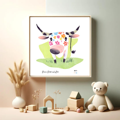 Peace, Paws and Love Cow No:2 Art Print Poster For Kids