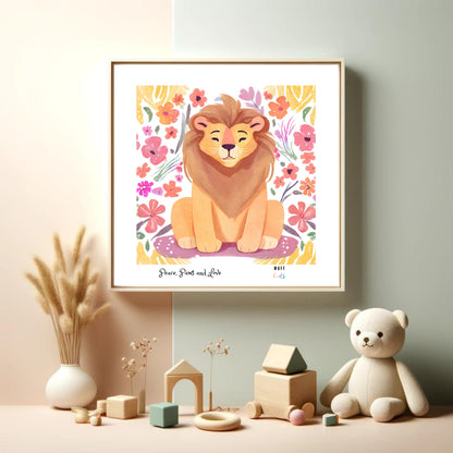 Peace, Paws and Love Lion No:1 Art Print Poster For Kids