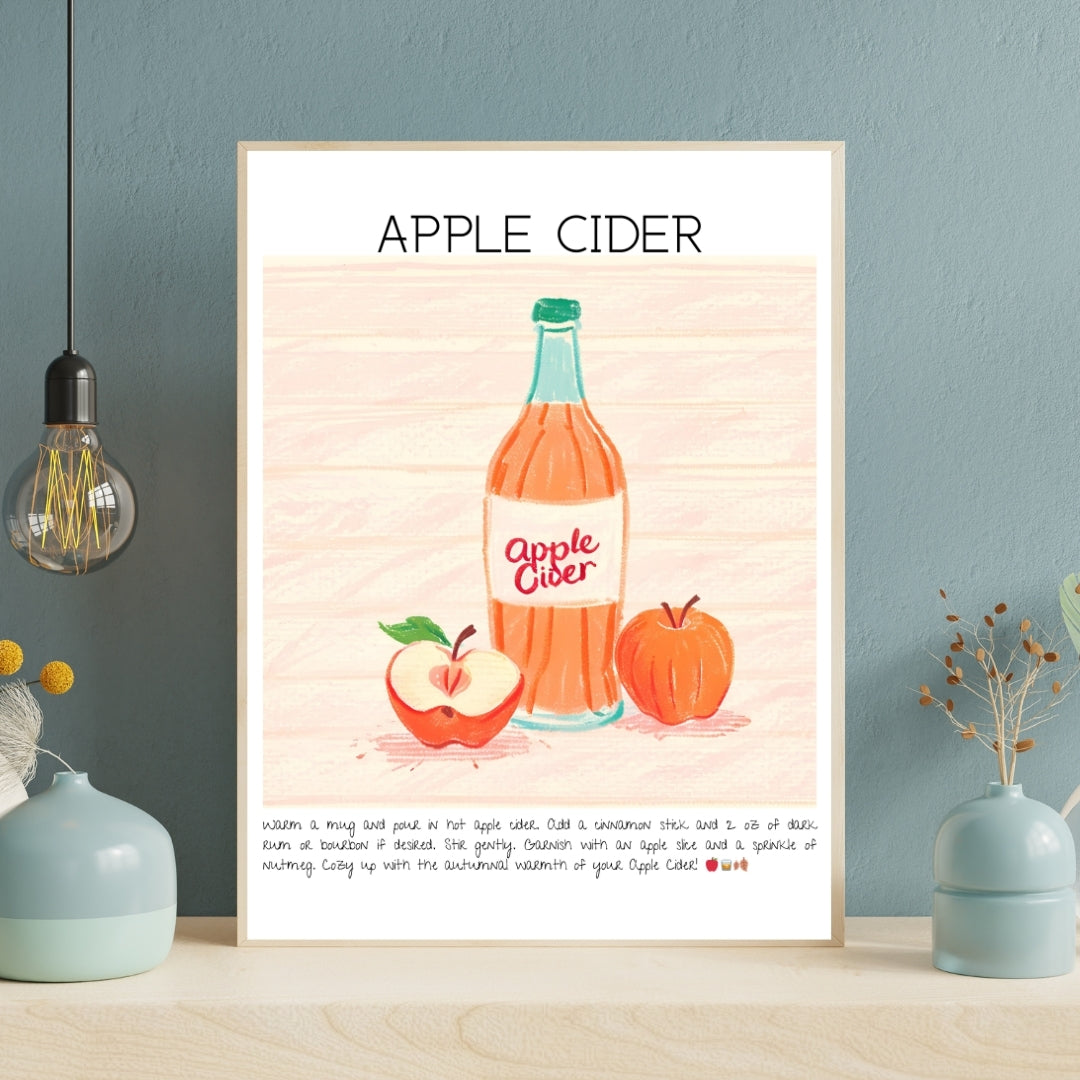 Cocktail Art Print Design Poster Apple Cider Bar Decor