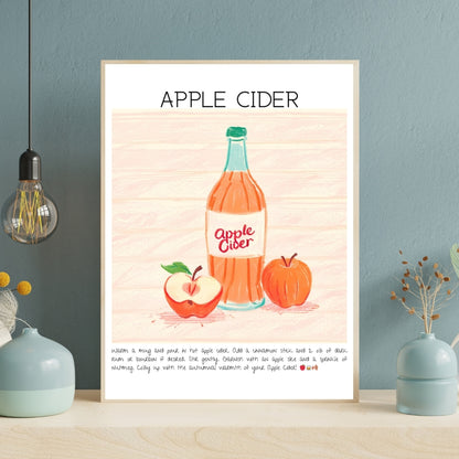 Cocktail Art Print Design Poster Apple Cider Bar Decor