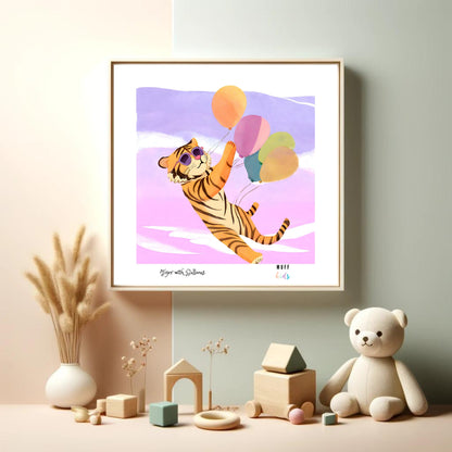 Animals With Balloons Art Print Tasarım Çocuk Odası Posteri