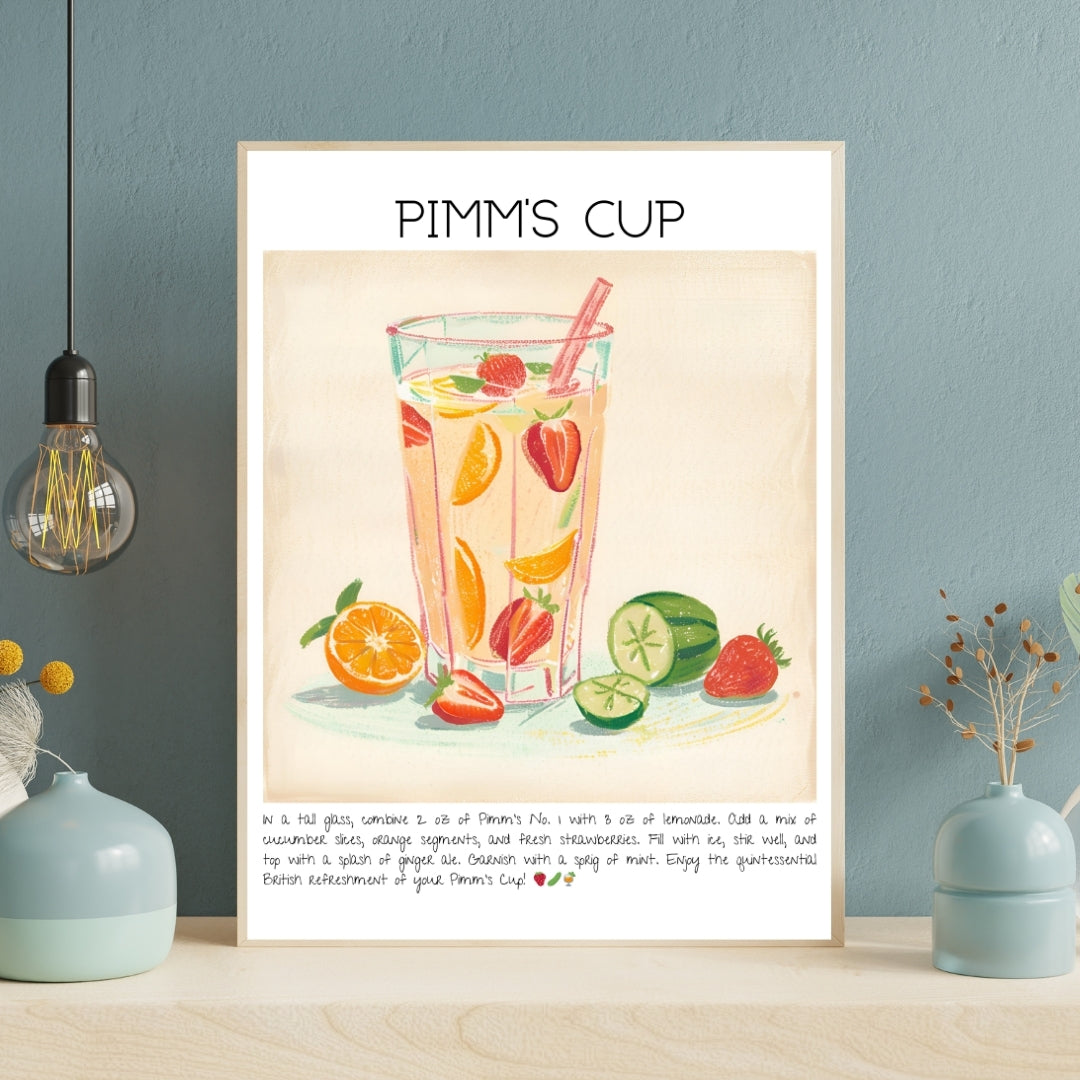 Cocktail Art Print Design Poster Pimm's Cup Bar Decor