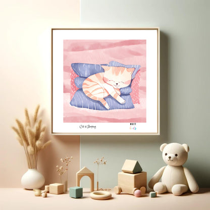 Kids Art Print Design Sleeping Cat Poster For Kids