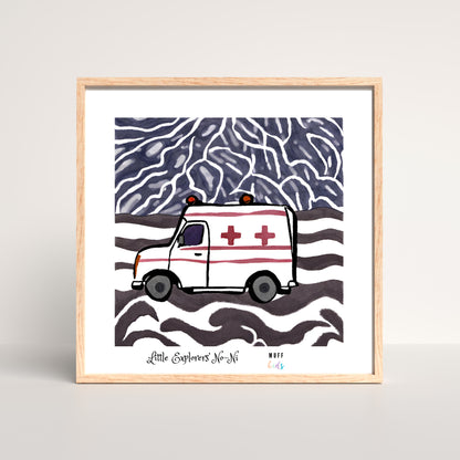 Little Explorers' Ambulances Art Print Poster For Kids