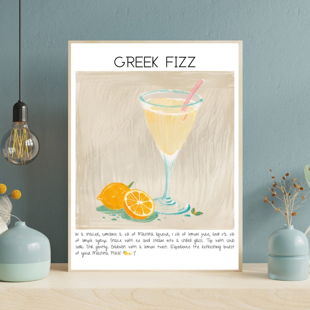 Cocktail Art Print Design Poster Greek Fizz Bar Decor