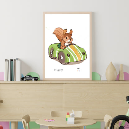 Speedy Squirrels Art Print Tasarım Çocuk Odası Posteri