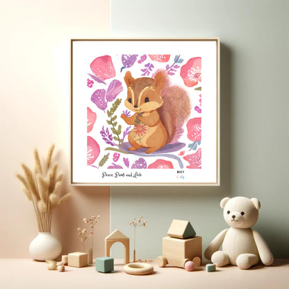 Peace, Paws and Love Squirrel No:1 Art Print Tasarım Çocuk Odası Posteri