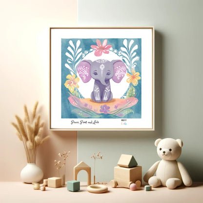 Peace, Paws and Love Elephant No:1 Art Print Poster For Kids