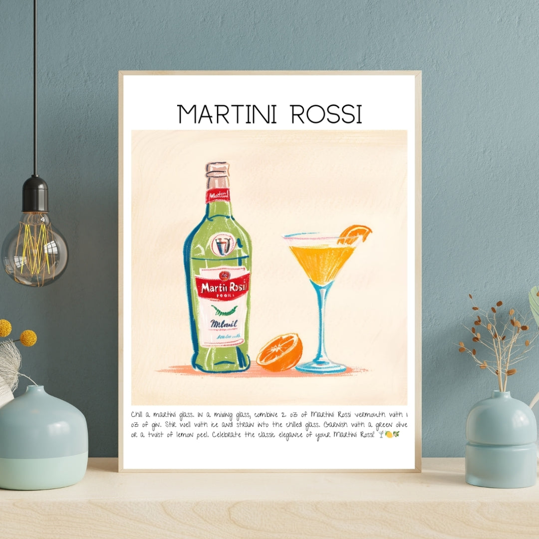 Cocktail Art Print Design Poster Martini Rossi Bar Decor