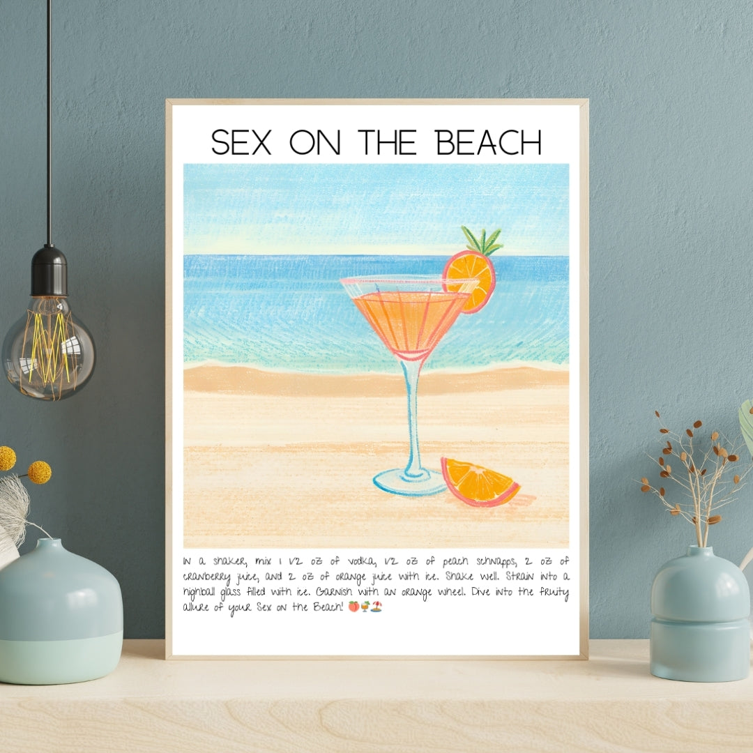 Cocktail Art Print Design Poster Sex On The Beach Bar Decor