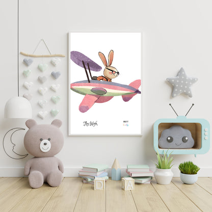 Fly High Animals No.8 Art Print Tasarım Çocuk Odası Posteri