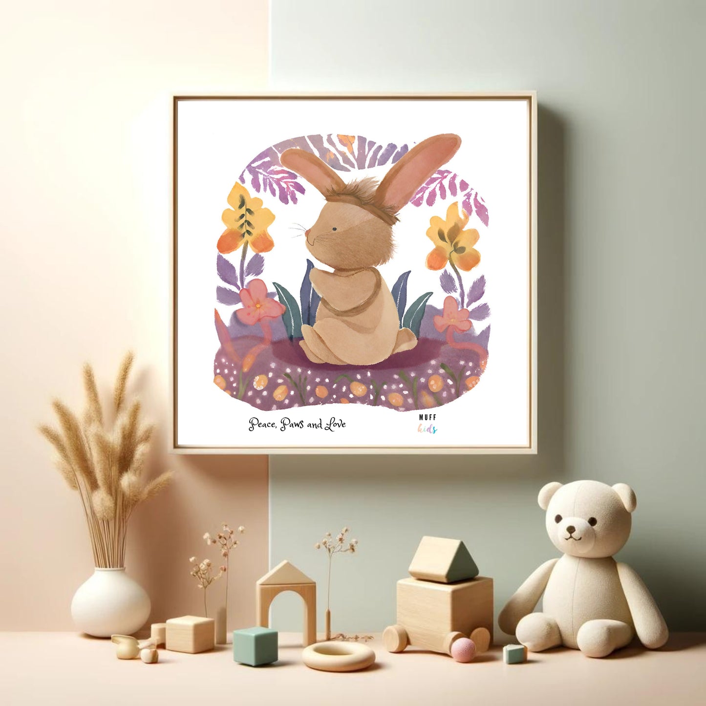 Peace, Paws and Love Rabbit No:2 Art Print Tasarım Çocuk Odası Posteri