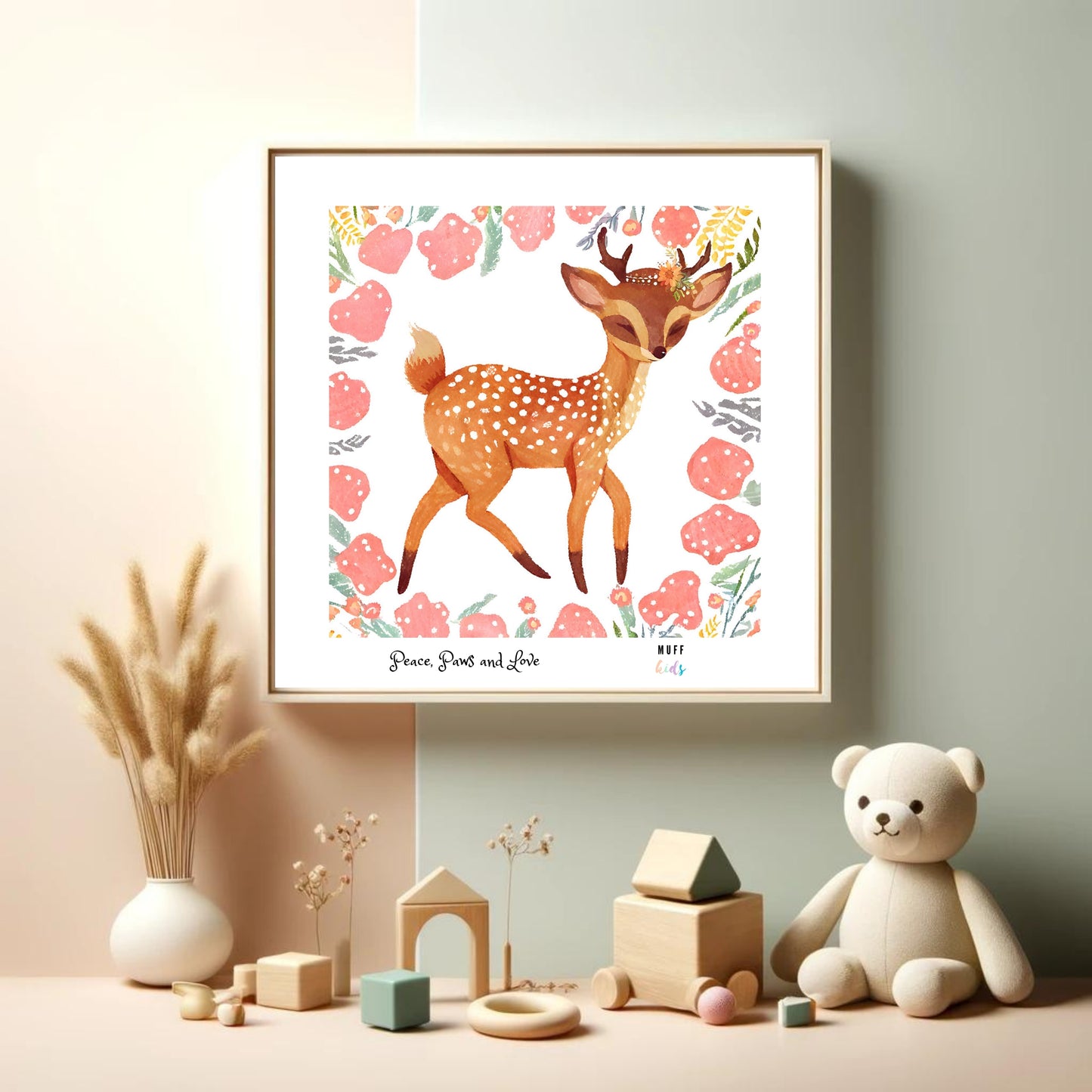 Peace, Paws and Love Deer No:2 Art Print Poster For Kids