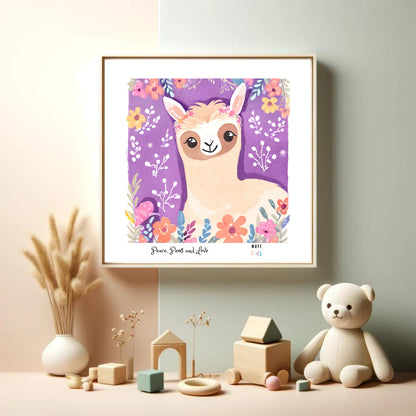 Peace, Paws and Love Llama No:3 Art Print Poster For Kids