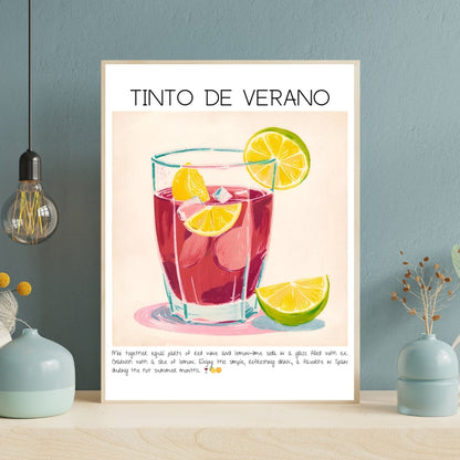 Cocktail Art Print Design Poster Tinto De Verano Bar Decor