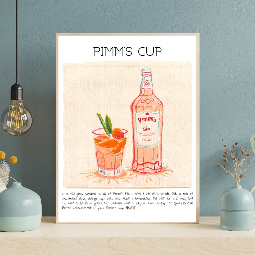 Cocktail Art Print Design Poster Pimm's Cup Bar Decor